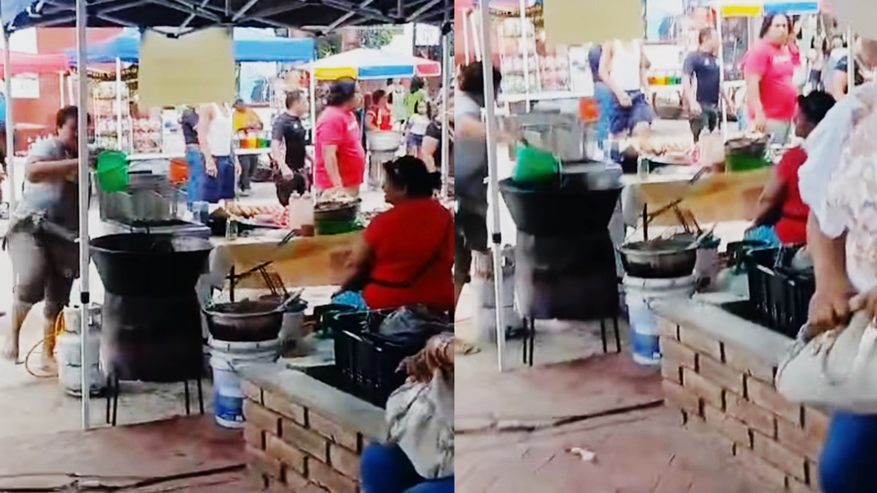 VIDEO: Comerciante usa aceite hirviendo durante ri