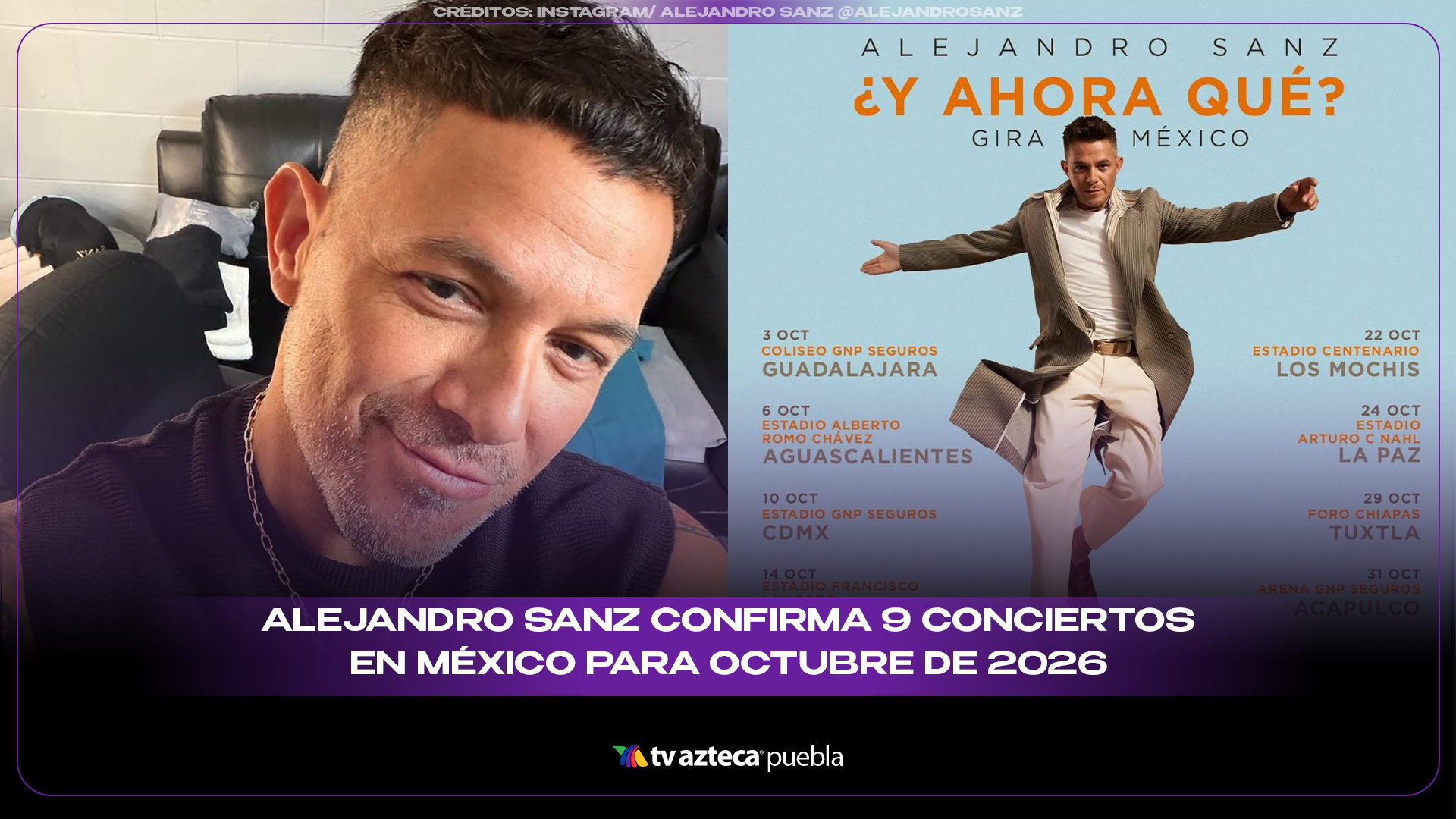 Alejandro Sanz confirma nueve conciertos en México para octubre de 2026