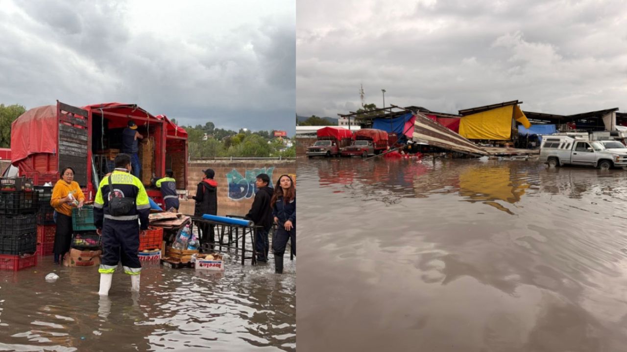 VIDEO: Así tromba colapsó y destruyó tianguis; impacta torme