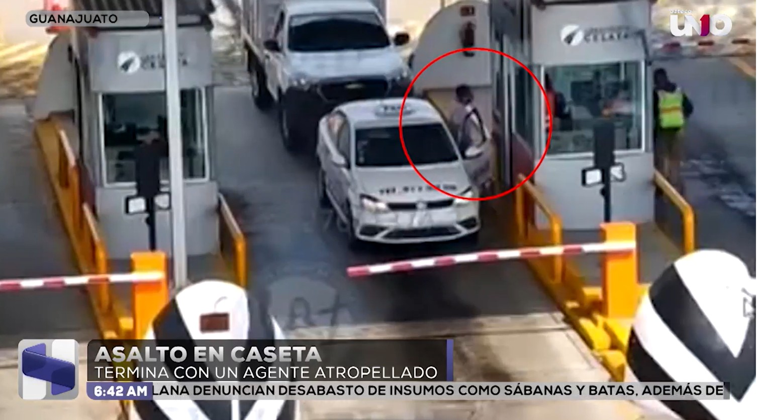 Asalto en caseta termina con un agente atropellado en Guanajuato