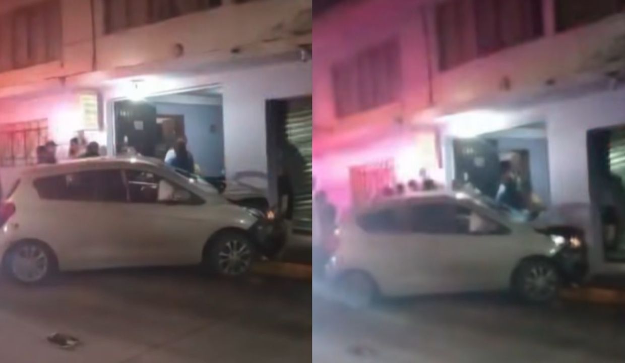 VIDEO: Vehículo choca contra cortina de negocio en