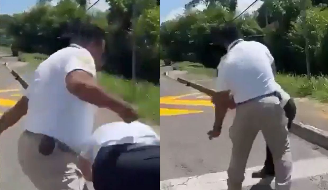 VIDEO: ¡Se agarra contra transportistas! Así fue captado un agente del INM golpeando a conductores en plena carretera
