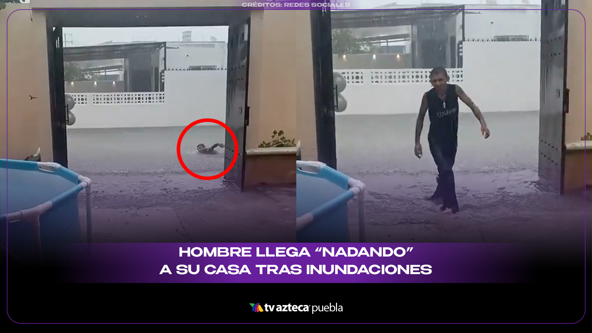 Hombre llega “nadando” a su casa tras inundaciones por fuertes lluvias en Mérida