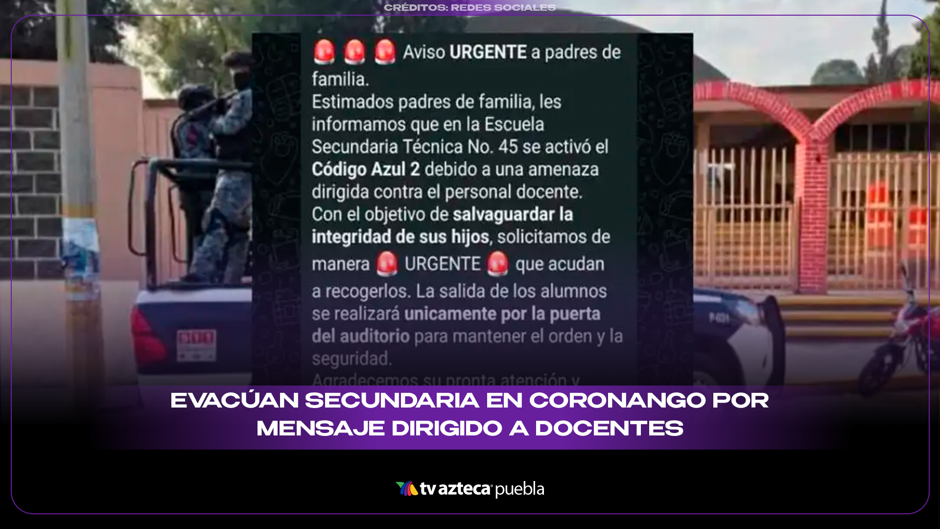 Evacúan secundaria en Coronango tras hallazgo de mensaje dirigido a docentes