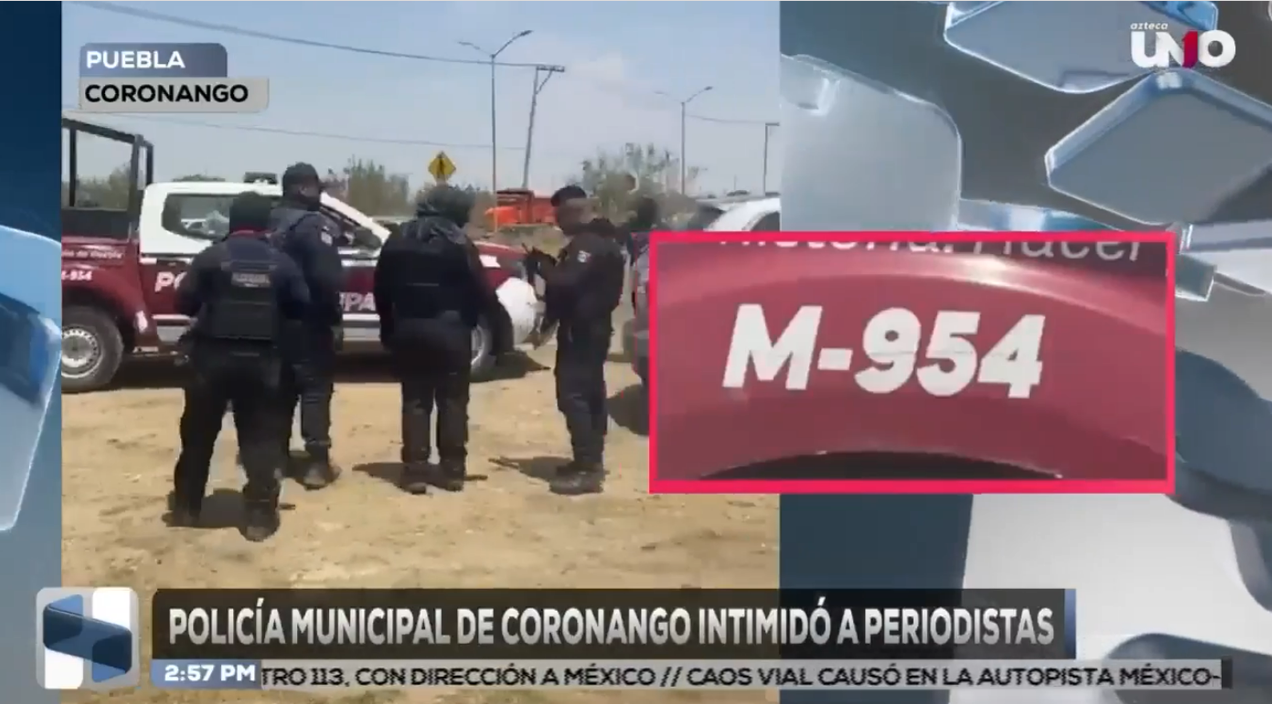 Policías del municipio de Coronango intentaron impedir el trabajo periodístico de TV Azteca Puebla violando el derecho a la libertad de expresión... Así la Puebla gobernada por Alejandro Armenta