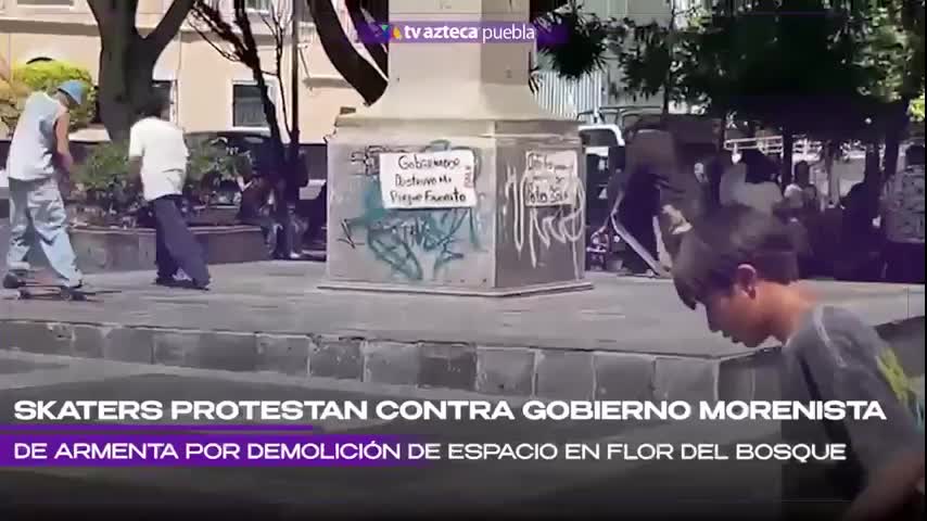 Skaters poblanos protestan por demolición de espacio en Flor del Bosque