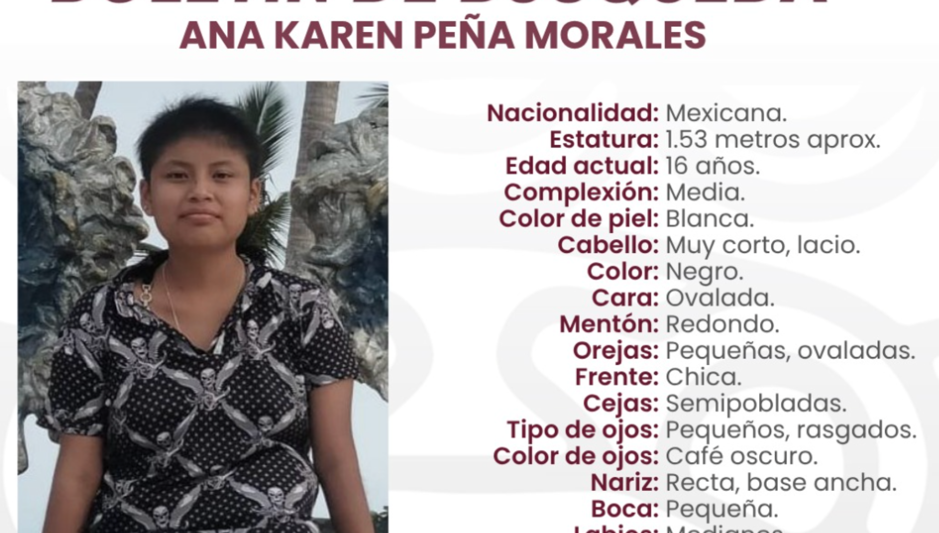 Reportan como desaparecida a Ana Karen Peña Morales, menor de 16 años, en Izúcar de Matamoros