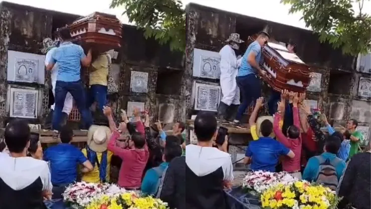 VIDEO Se les cae ataúd a trabajadores y se sale cuerpo en pleno funeral
