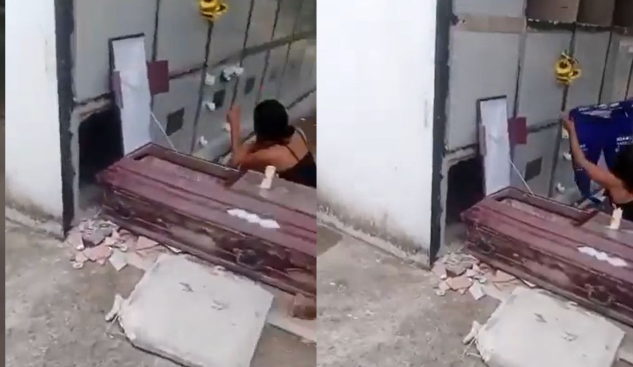 VIDEO: ¿Lo extrañaba mucho? Mujer desentierra a su esposo para seguir peleando con él