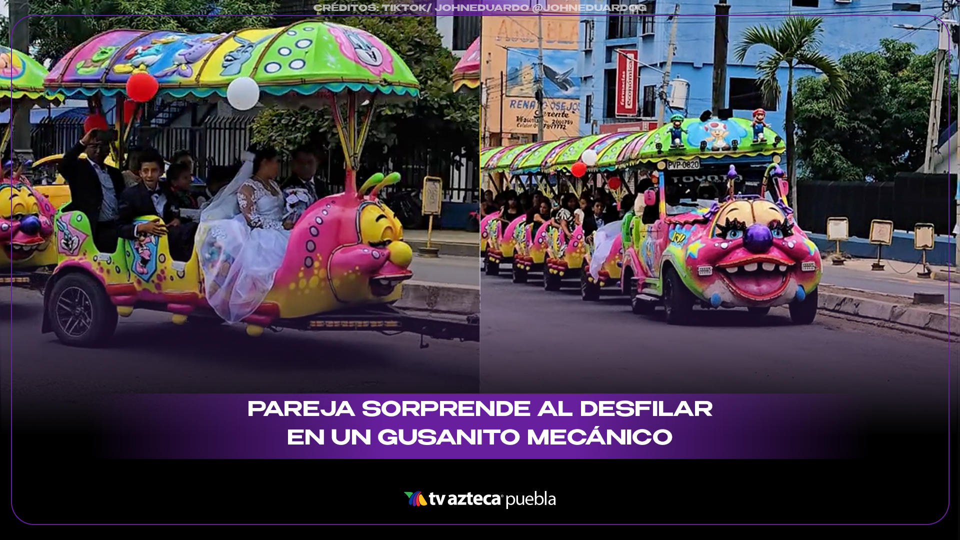 Recién casados convierten su boda en una fiesta sobre ruedas con un gusanito mecánico
